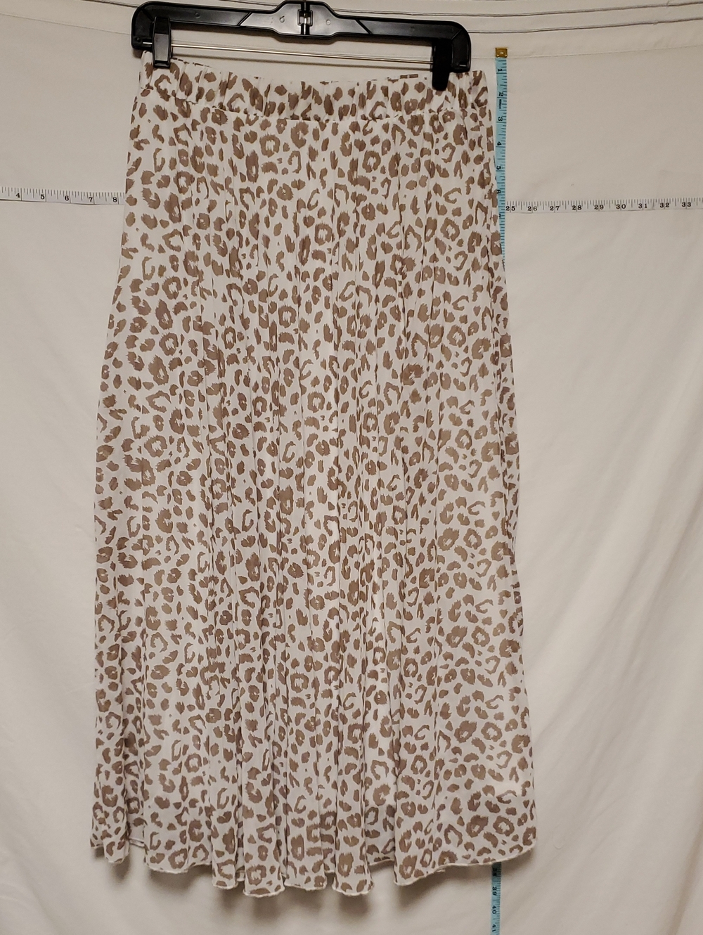 WDNY Brown Cream Leopard Print Lined Maxi Flowy Pull On Skirt Med Lagenlook